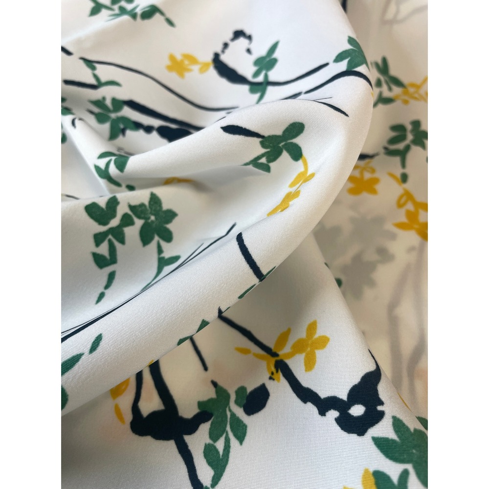 Fabric Remnant 44x94 White Floral Botanical Print Woven Polyester